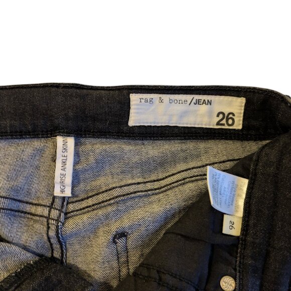 Rag & Bone High Rise Ankle Skinny Jean Black Size 26 - Picture 5 of 6